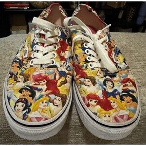 EUC Disney Vans W9.5 M8 Princess Authentic All Over Print Sneakers Shoes